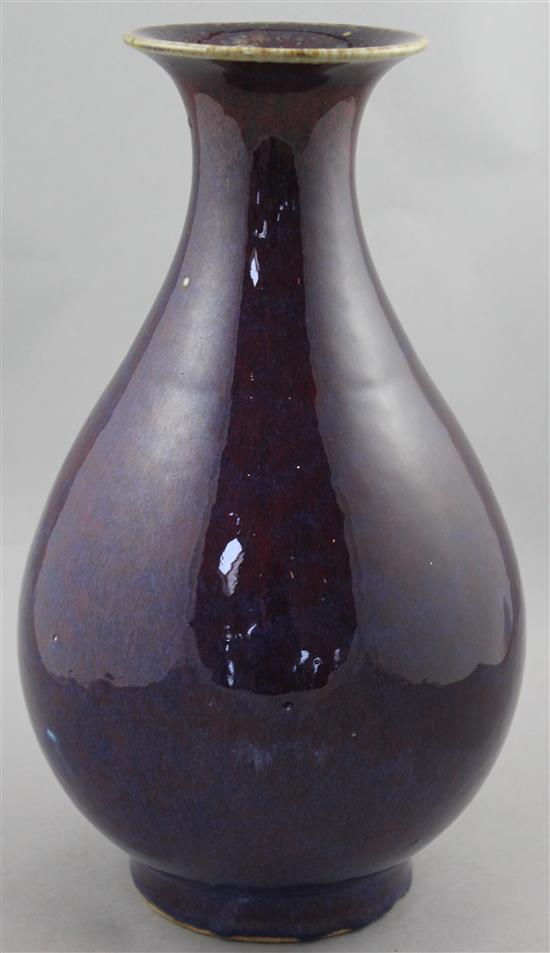 A Chinese flambe glazed pear shaped vase, Yuhuchunping, 35.5cm